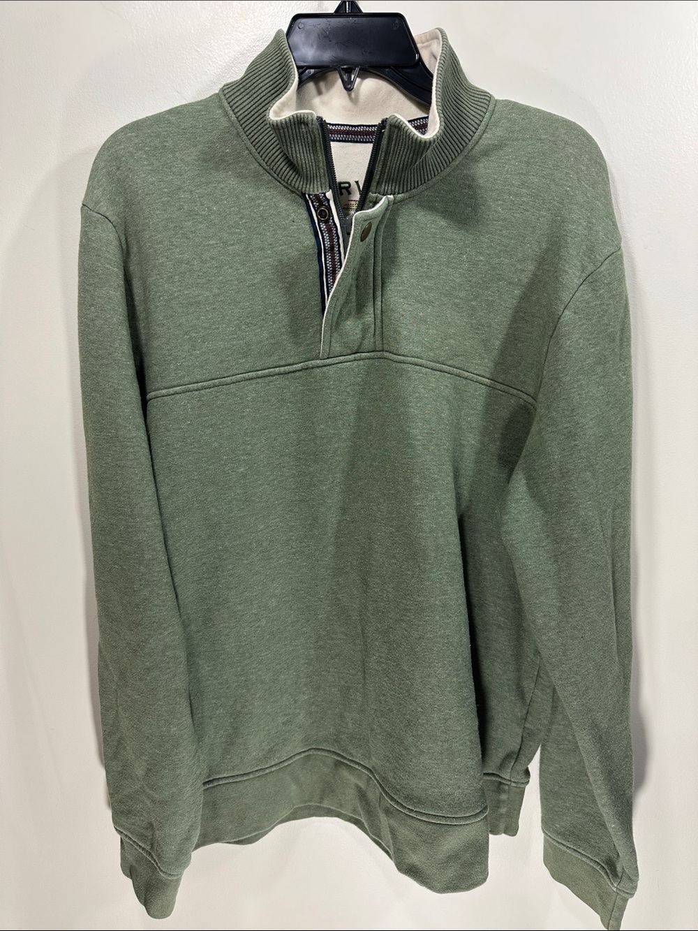 Orvis Sage Green Quarter-Zip Pullover Sweatshirt with Ribbed Funnel Neck Large